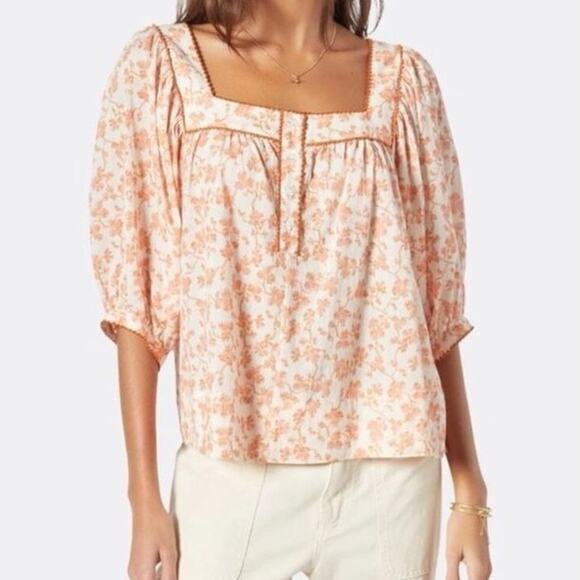 JOIE Leroye Short Sleeve Cotton Top Porcelain Multi Women’s Sz XL NWT - Picture 1 of 9